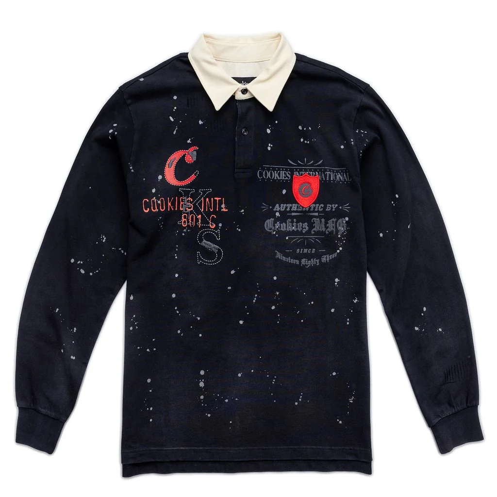 Gold Rush Distressed and Splattered LS Knit Rugby